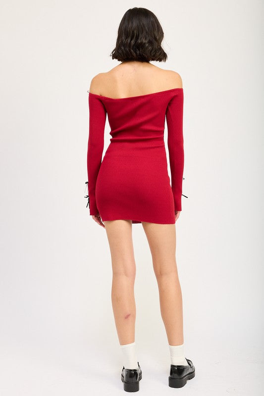 EMORY PARK ABILENE OFF SHOULDER BODYCON DRESS WITH BOW DETAIL