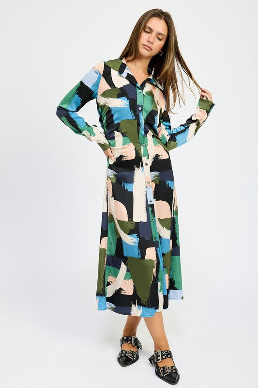 Emory Park Clara LONG SLEEVE RUCHED SHIRT DRESS