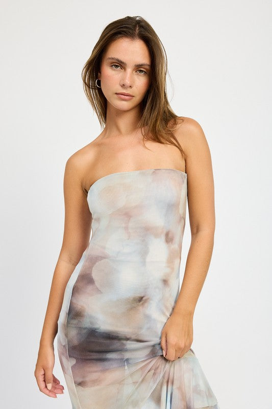 Emory Park Enya Abstract Print RUFFLED ASYMMETRICAL TUBE DRESS