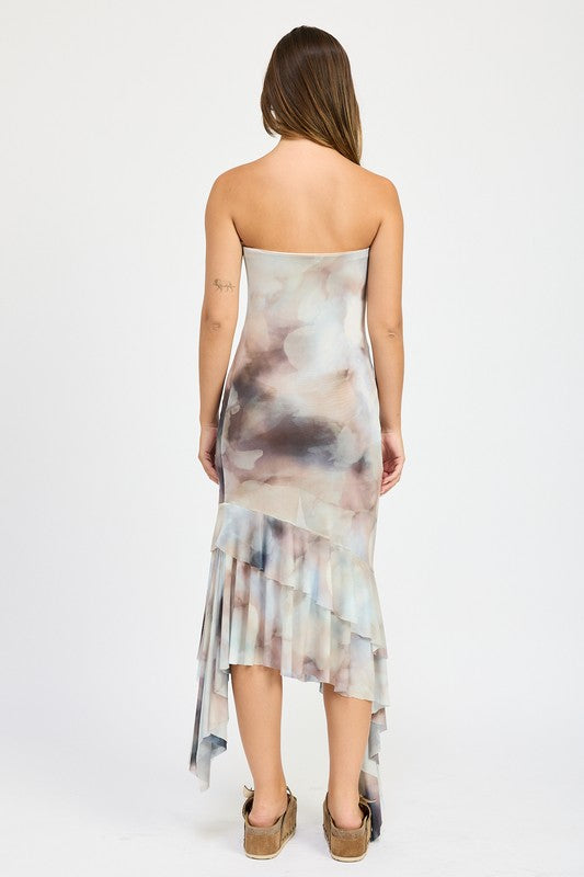 Emory Park Enya Abstract Print RUFFLED ASYMMETRICAL TUBE DRESS