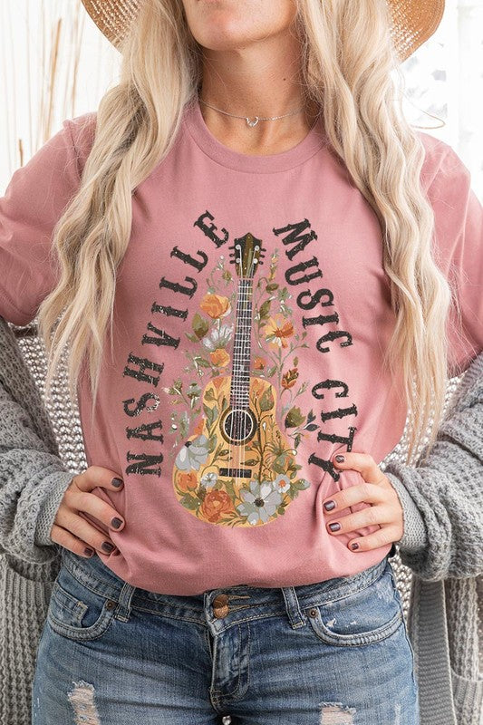 Floral Nashville Music City Graphic Tee