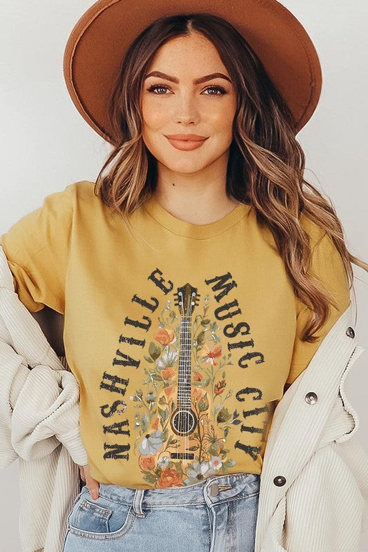 Floral Nashville Music City Graphic Tee