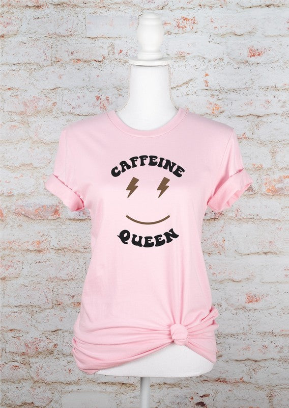 Caffeine Queen Smiley Face Graphic Boutique Tee