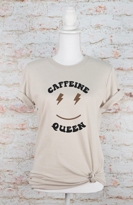 Caffeine Queen Smiley Face Graphic Boutique Tee