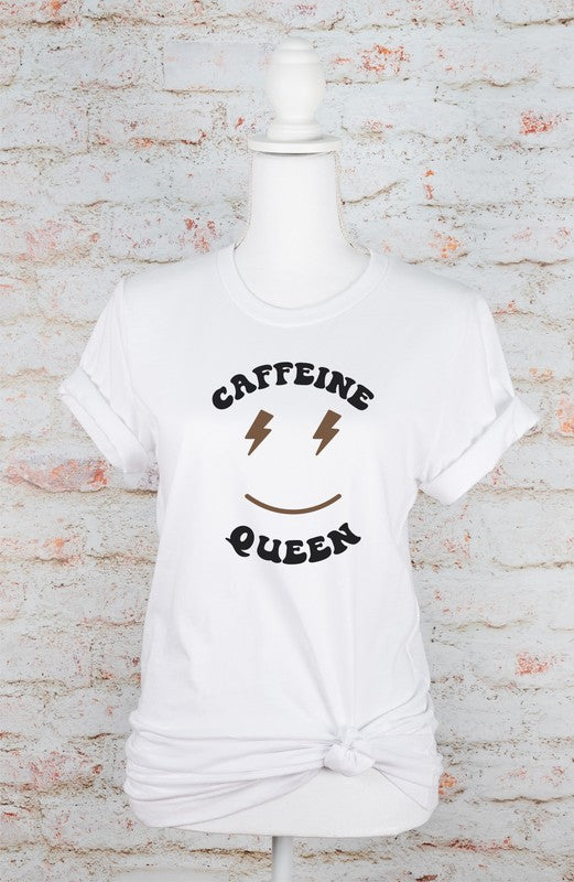 Caffeine Queen Smiley Face Graphic Boutique Tee