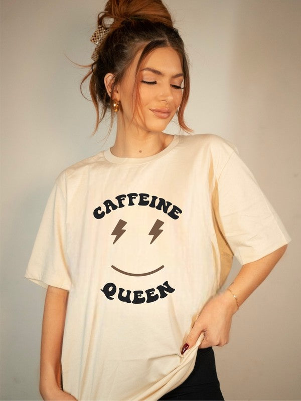 Caffeine Queen Smiley Face Graphic Boutique Tee