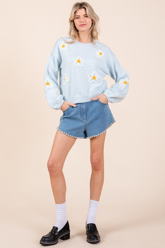 GeeGee Floral Embroidered Knit Sweater