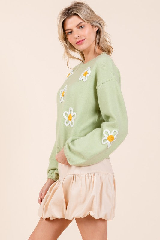 GeeGee Floral Embroidered Knit Sweater