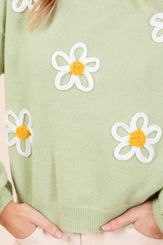 GeeGee Floral Embroidered Knit Sweater