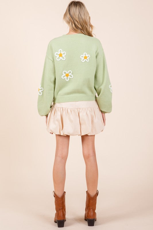 GeeGee Floral Embroidered Knit Sweater