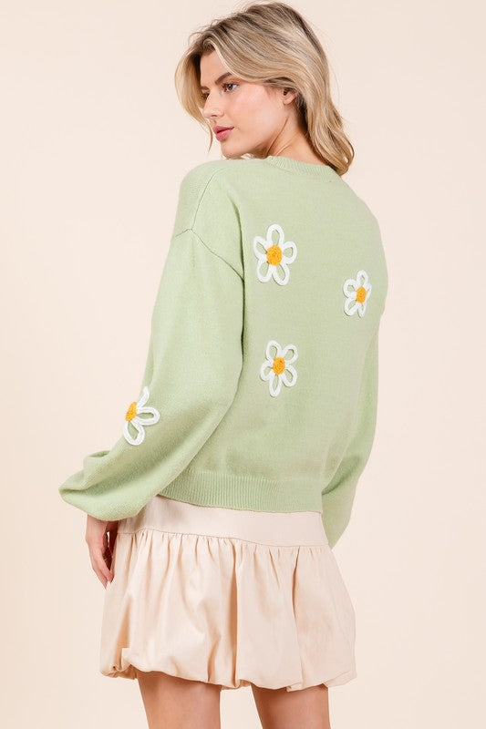 GeeGee Floral Embroidered Knit Sweater