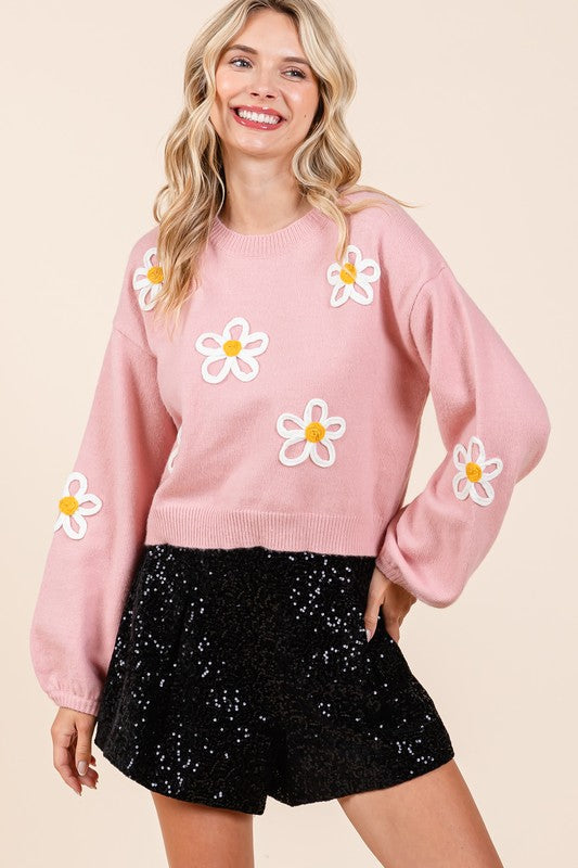 GeeGee Plus Size Floral Embroidered Knit Sweater