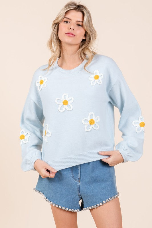 GeeGee Floral Embroidered Knit Sweater