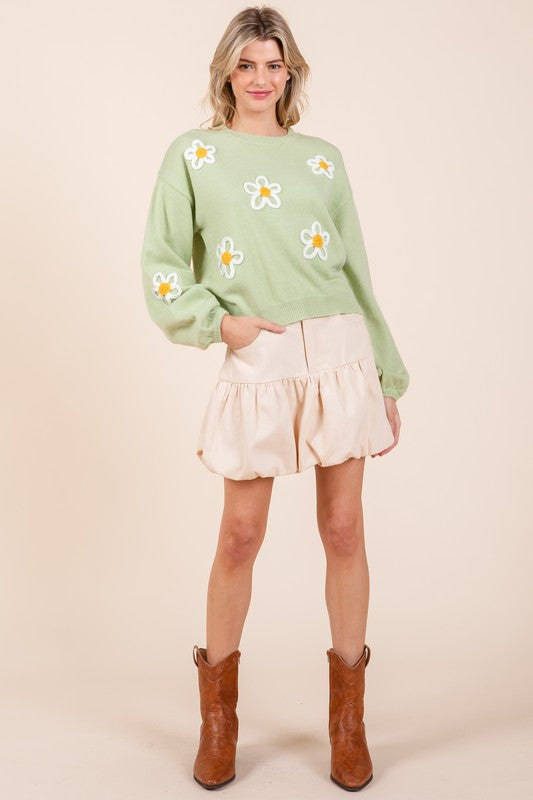 GeeGee Floral Embroidered Knit Sweater