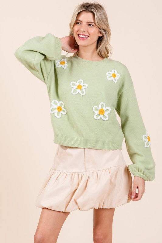 GeeGee Floral Embroidered Knit Sweater