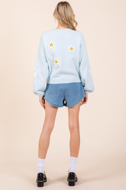 GeeGee Floral Embroidered Knit Sweater