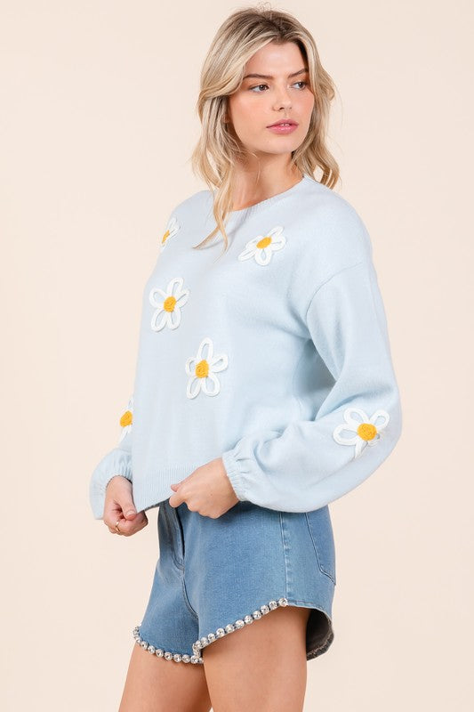 GeeGee Floral Embroidered Knit Sweater