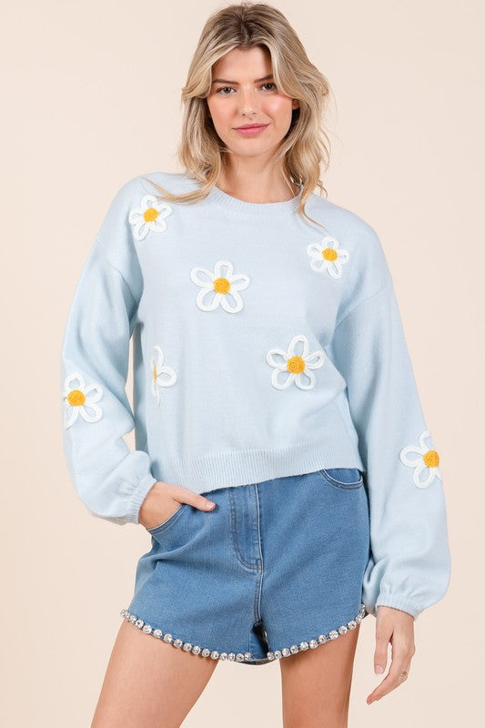 GeeGee Floral Embroidered Knit Sweater