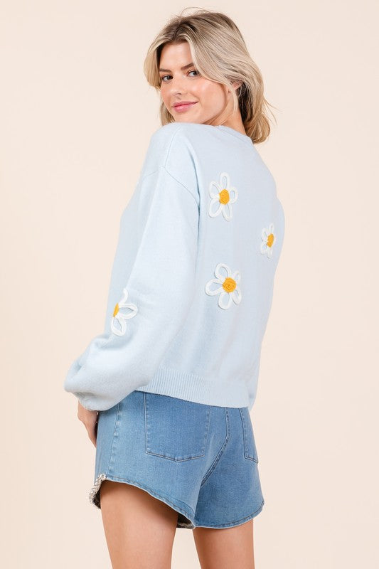 GeeGee Floral Embroidered Knit Sweater