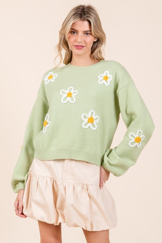 GeeGee Plus Size Floral Embroidered Knit Sweater