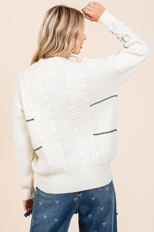 GeeGee Plus Size Cable Knit Long-Sleeve Sweater