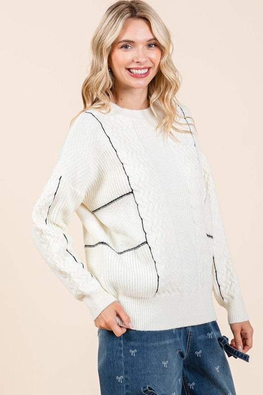 GeeGee Plus Size Cable Knit Long-Sleeve Sweater