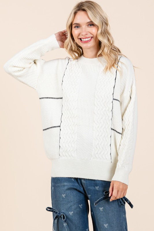 GeeGee Plus Size Cable Knit Long-Sleeve Sweater