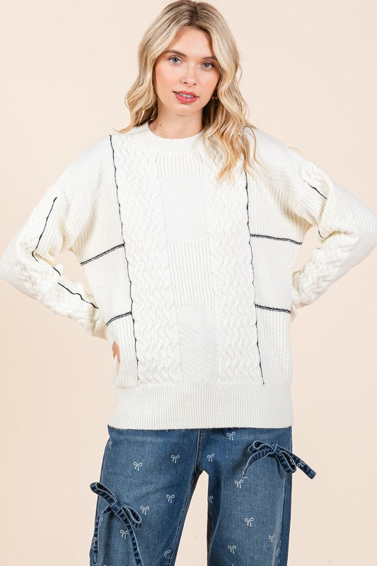 GeeGee Plus Size Cable Knit Long-Sleeve Sweater