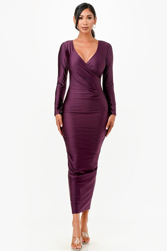 La Scala Surplice Deep-V Shimmery Cocktail Dress