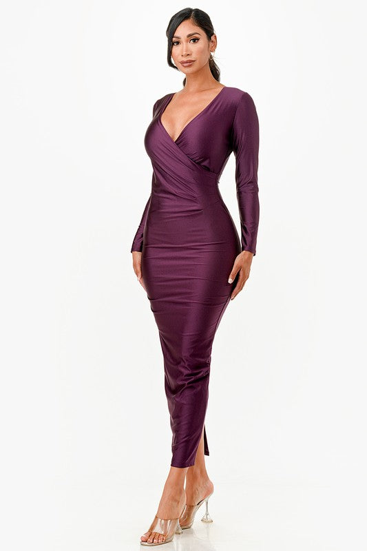 La Scala Surplice Deep-V Shimmery Cocktail Dress