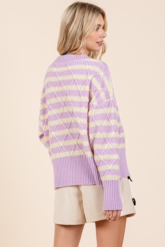 GeeGee Stripe Argyle Knit Sweater