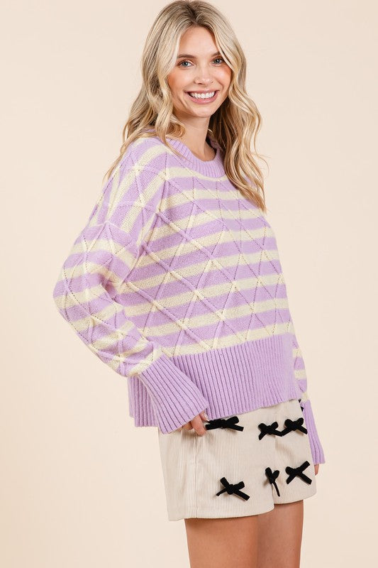 GeeGee Plus Size Stripe Argyle Knit Sweater