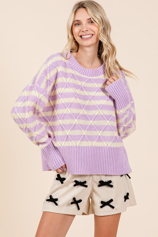 GeeGee Stripe Argyle Knit Sweater