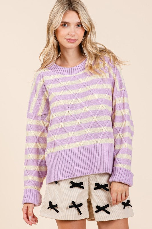 GeeGee Stripe Argyle Knit Sweater