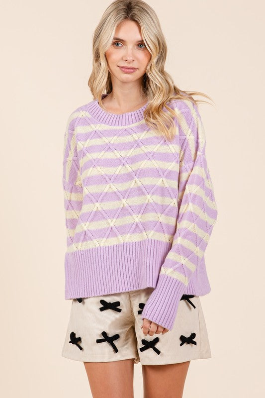 GeeGee Stripe Argyle Knit Sweater