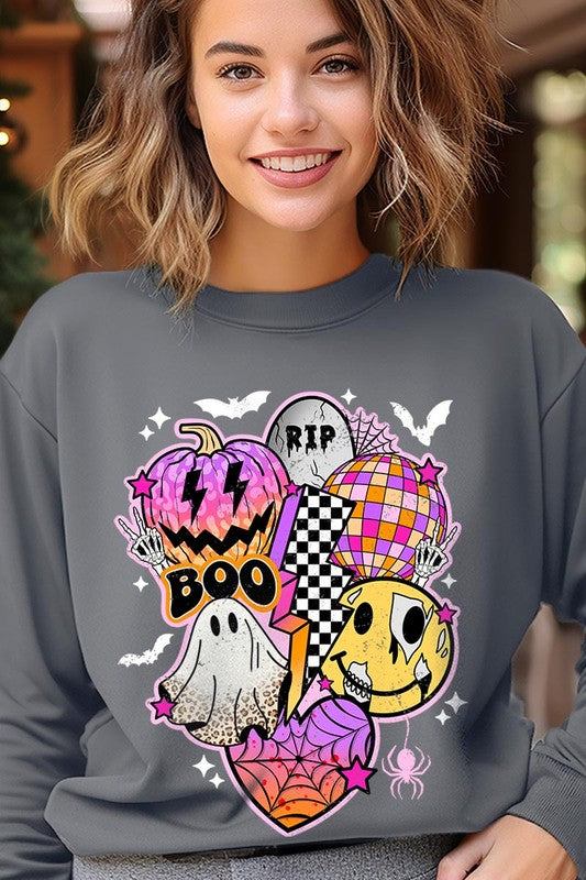 Retro Halloween Graphic Fleece Sweatshirts