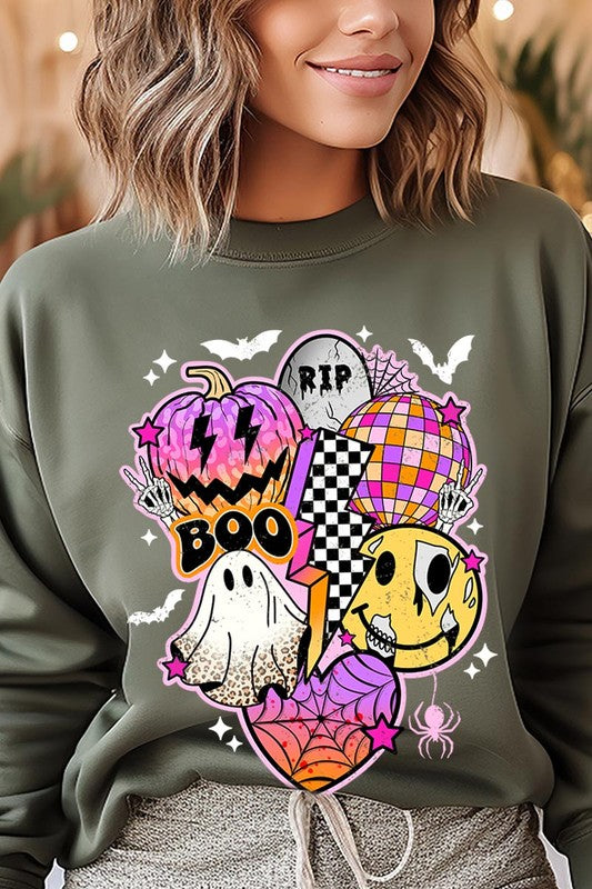 Retro Halloween Graphic Fleece Sweatshirts