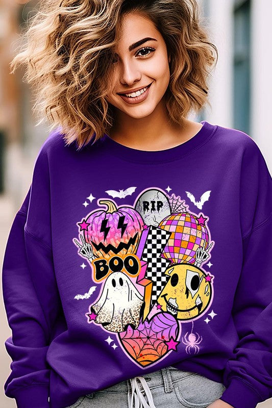 Retro Halloween Graphic Fleece Sweatshirts