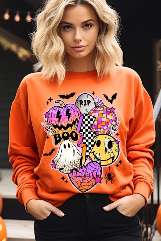 Retro Halloween Graphic Fleece Sweatshirts