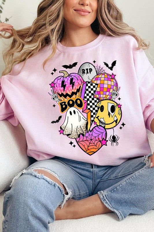 Retro Halloween Graphic Fleece Sweatshirts