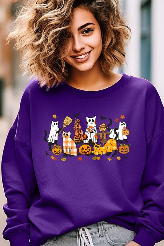 Black Cat Halloween Graphic Fleece Sweatshirts