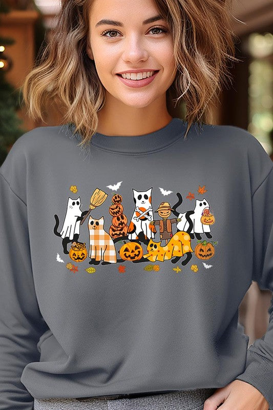 Black Cat Halloween Graphic Fleece Sweatshirts