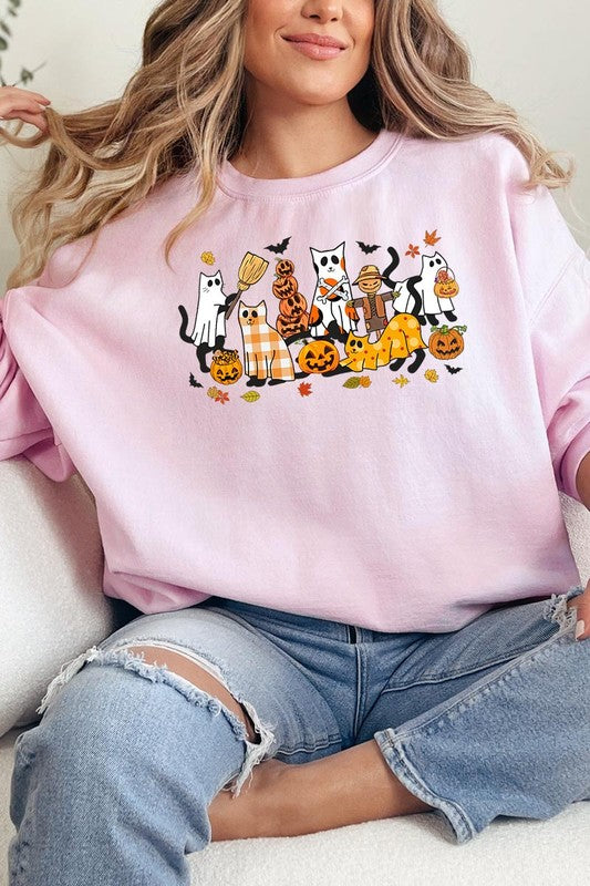 Black Cat Halloween Graphic Fleece Sweatshirts