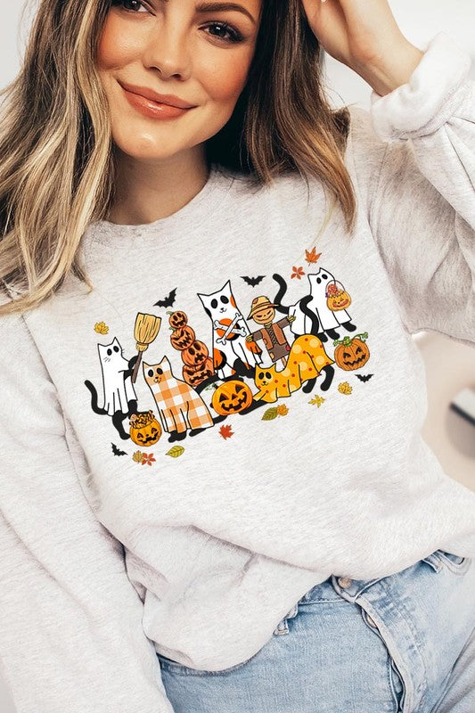 Black Cat Halloween Graphic Fleece Sweatshirts