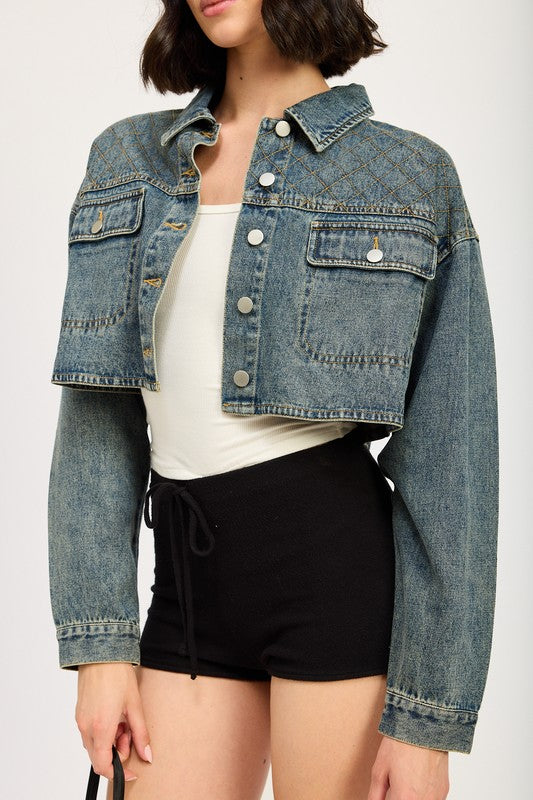 EMBROIDERED DENIM CROP JACKET