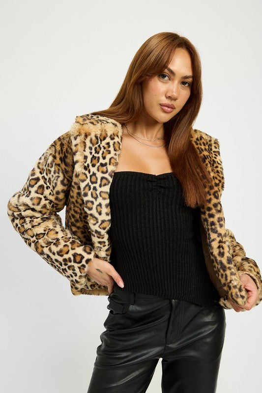 Emory Park Tessa ANIMAL PRINT FURRY JACKET