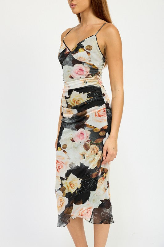 Emory Park Peony Print RUCHED MIDI DRESS