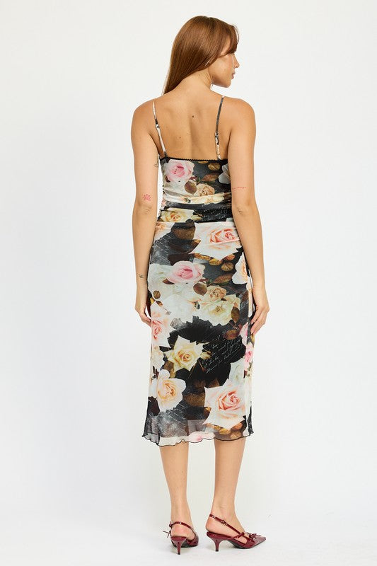 Emory Park Peony Print RUCHED MIDI DRESS