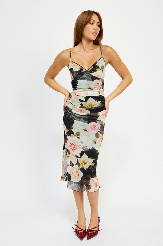 Emory Park Peony Print RUCHED MIDI DRESS