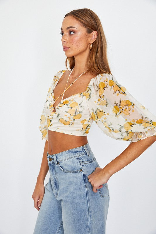 One and Only Collective Chiffon Balloon Sleeved Bustier Crop Top